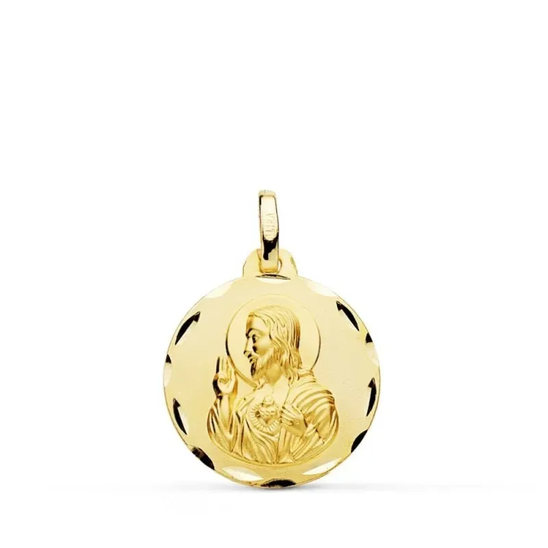 Cristo Sagrado Corazón de Jesús Medalla Oro 18k unisex 18 mm.. Grabac