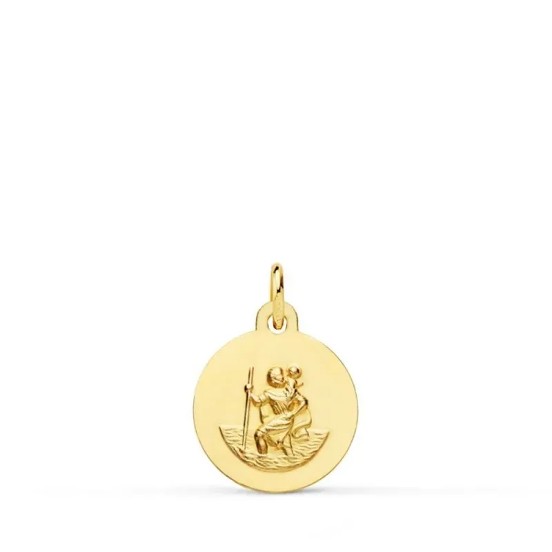 San Cristóbal Medalla Oro 18k unisex 12 mm. matizada lisa. Grabación