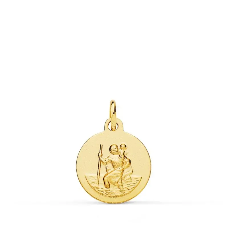 San Cristóbal Medalla Oro 18k unisex 14 mm. matizada lisa. Grabación