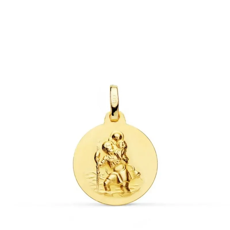 San Cristóbal Medalla Oro 18k unisex 16 mm. matizada lisa