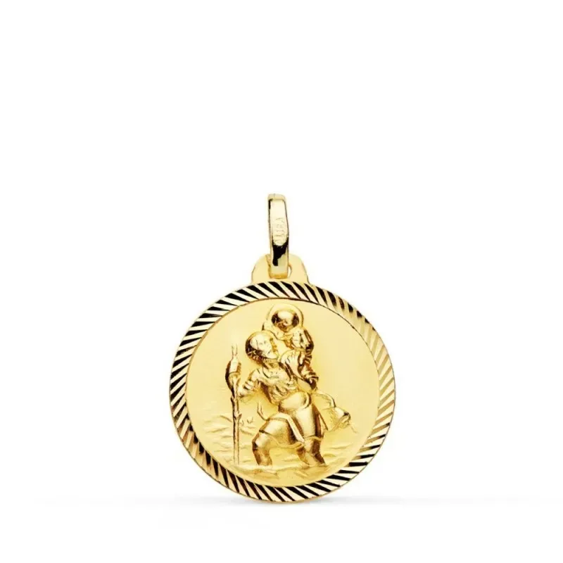 San Cristóbal Medalla Oro 18k unisex 18 mm. borde hélice