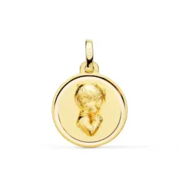 Medalla Niño Primera Comunión Oro 18k perfil 16 mm. bisel liso
