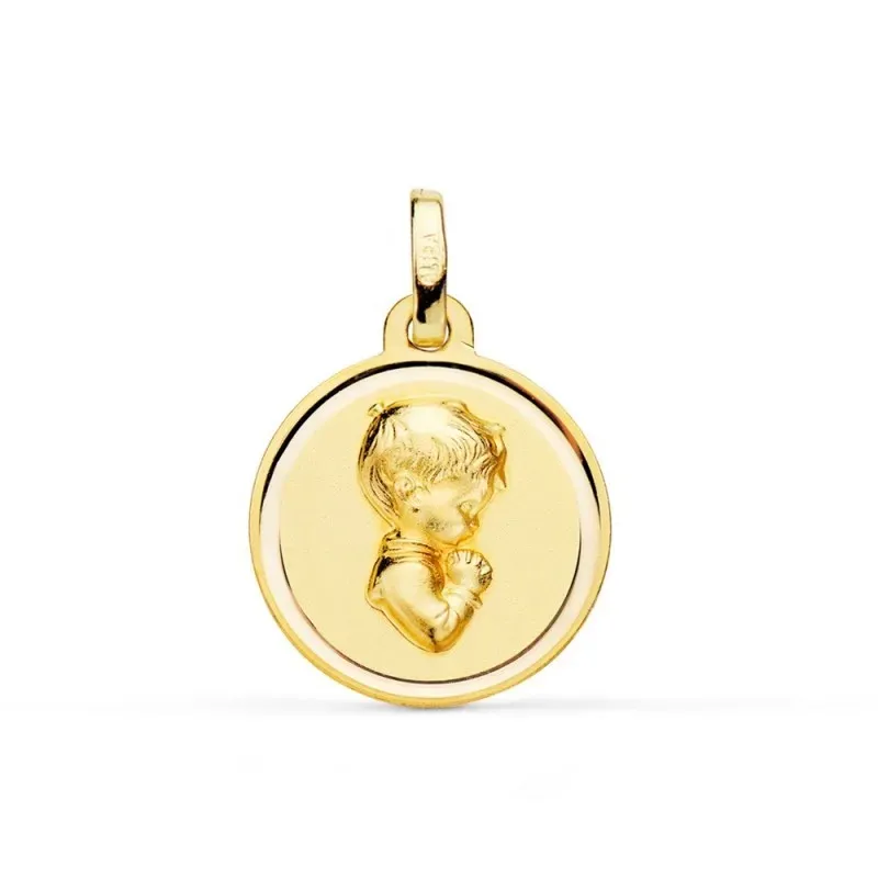 Medalla Niño Primera Comunión Oro 18k perfil 16 mm. bisel liso