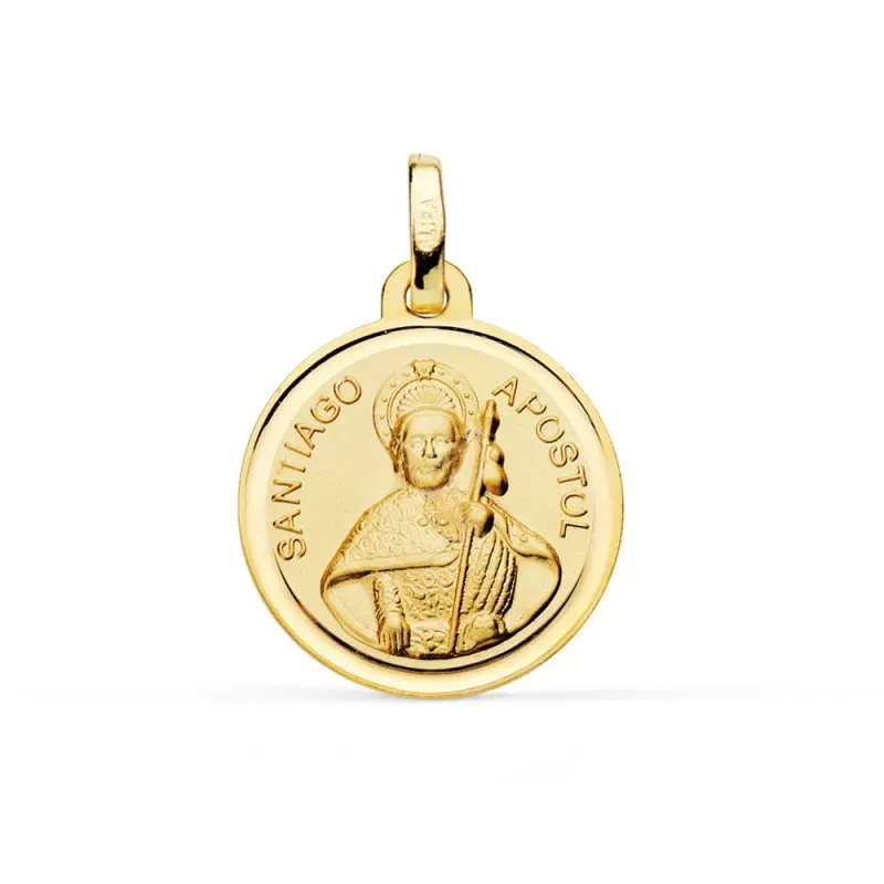 Santiago Apóstol Medalla Oro 18k lisa 14 mm. bisel