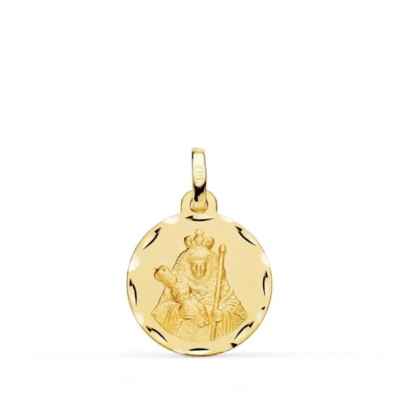 Nuestra Señora de la Candelaria Medalla Oro 18k tallada 16 mm. borde
