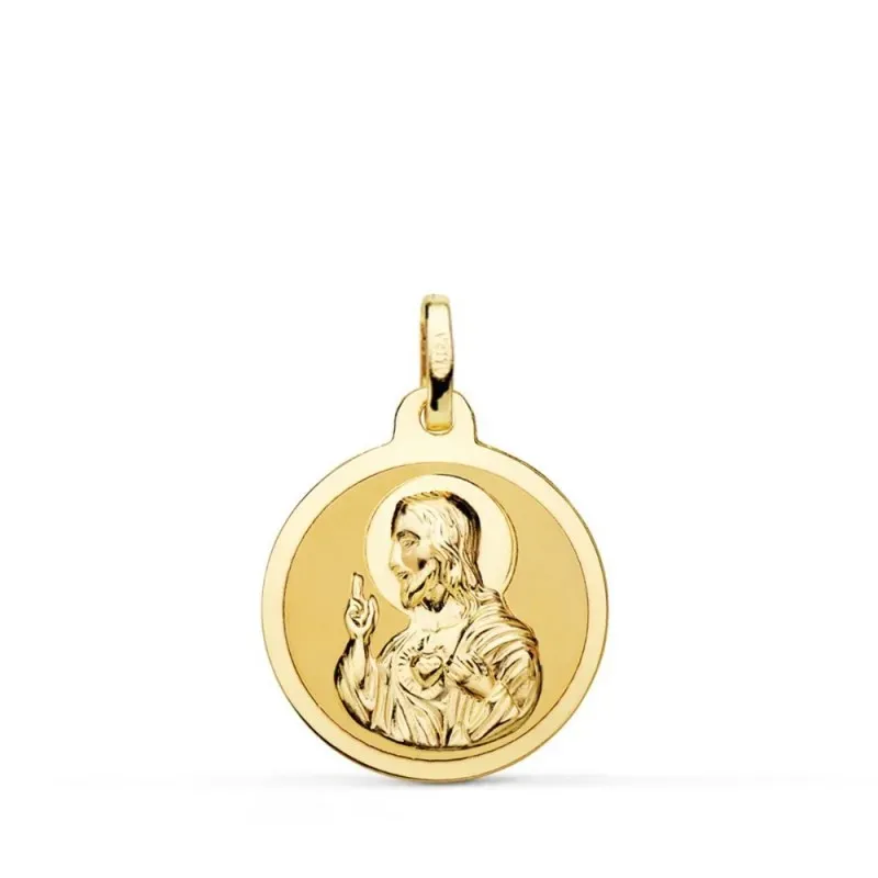 Sagrado Corazón de Jesús Medalla Oro 18k matizada 18 mm.combinada bri