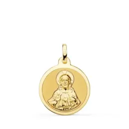 Sagrado Corazón de Jesús Medalla Oro 18k matizada 18 mm. brillo