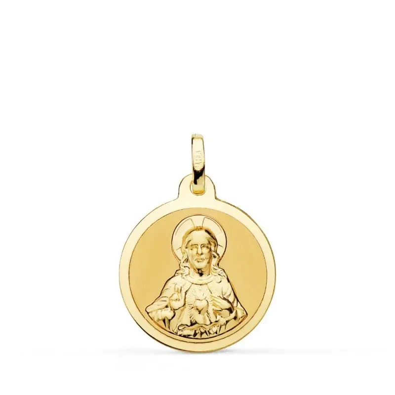 Sagrado Corazón de Jesús Medalla Oro 18k matizada 18 mm. brillo