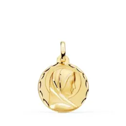 Virgen María Francesa Medalla Oro matizada 18k 18 mm. borde tallado