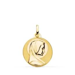 Virgen María Francesa Medalla Oro 18k matizada 18 mm. brillo lisa
