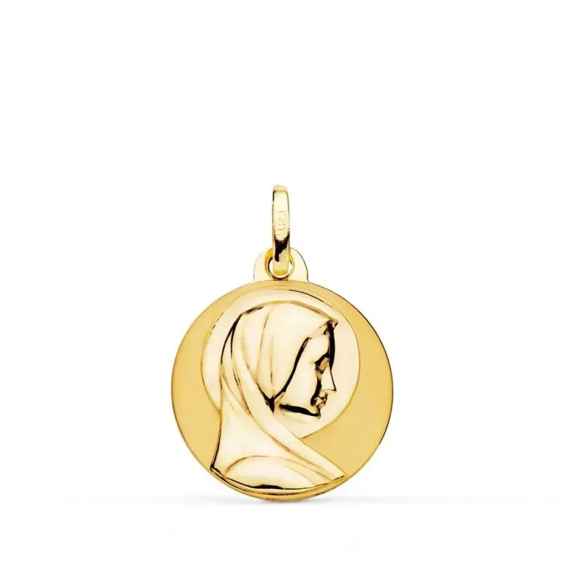 Virgen María Francesa Medalla Oro 18k matizada 18 mm. brillo lisa