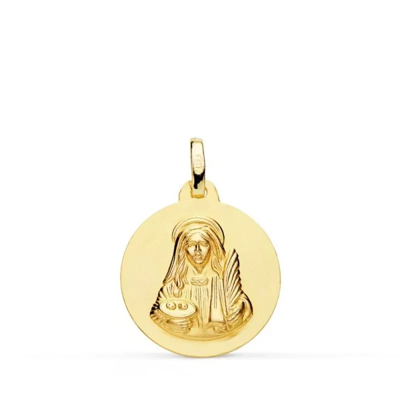 Santa Lucía Medalla Oro 18k matizada 18 mm. lisa