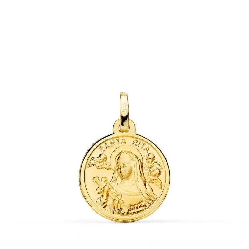 Santa Rita Medalla Oro 18k lisa 16 mm. bisel