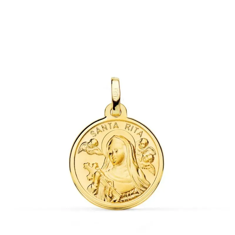 Santa Rita Medalla Oro 18k lisa 18 mm. bisel pulido