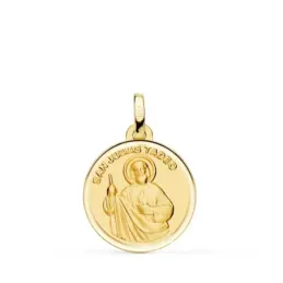 San Judas Tadeo Medalla Oro 18k lisa 18 mm. bisel