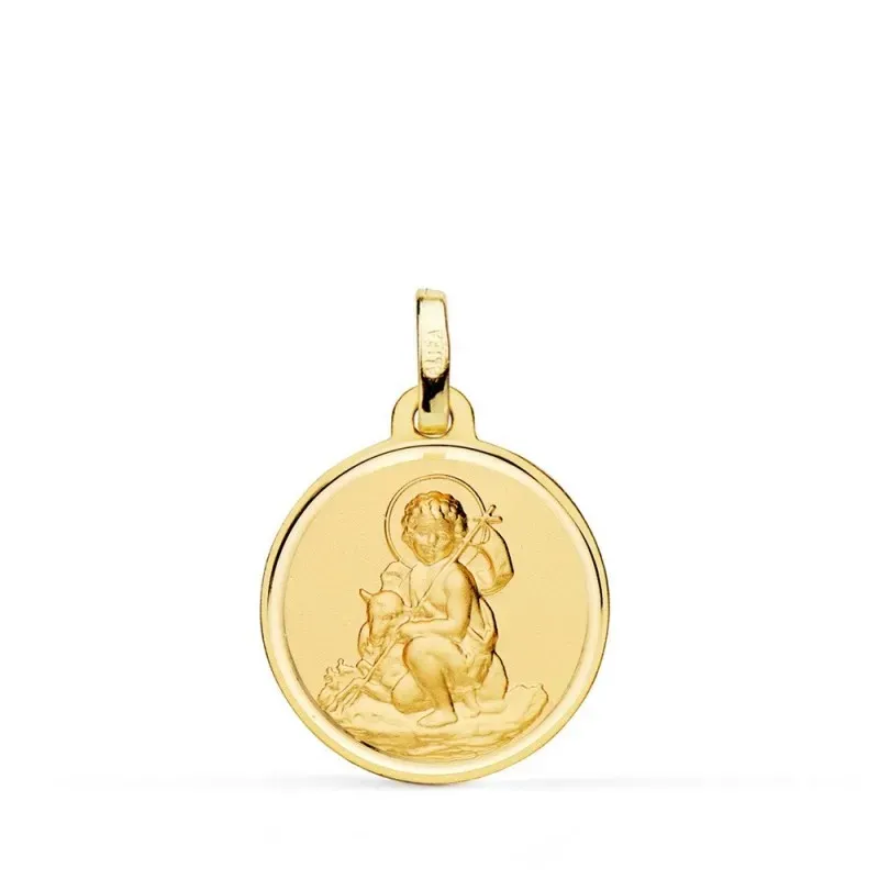 San Juan Bautista Medalla Oro 18k matizada 18 mm. bisel liso
