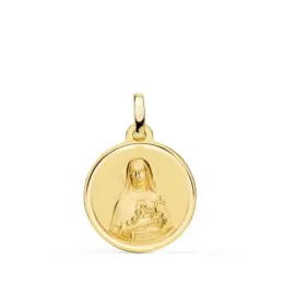 Santa Teresa Medalla Oro 18k lisa 18 mm. bisel