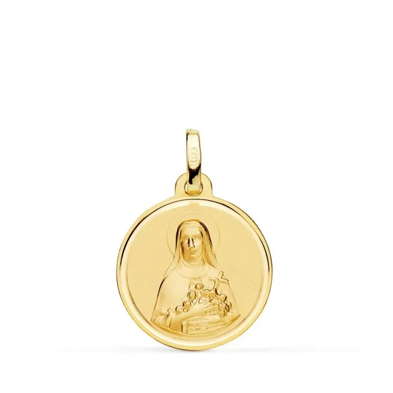 Santa Teresa Medalla Oro 18k lisa 18 mm. bisel