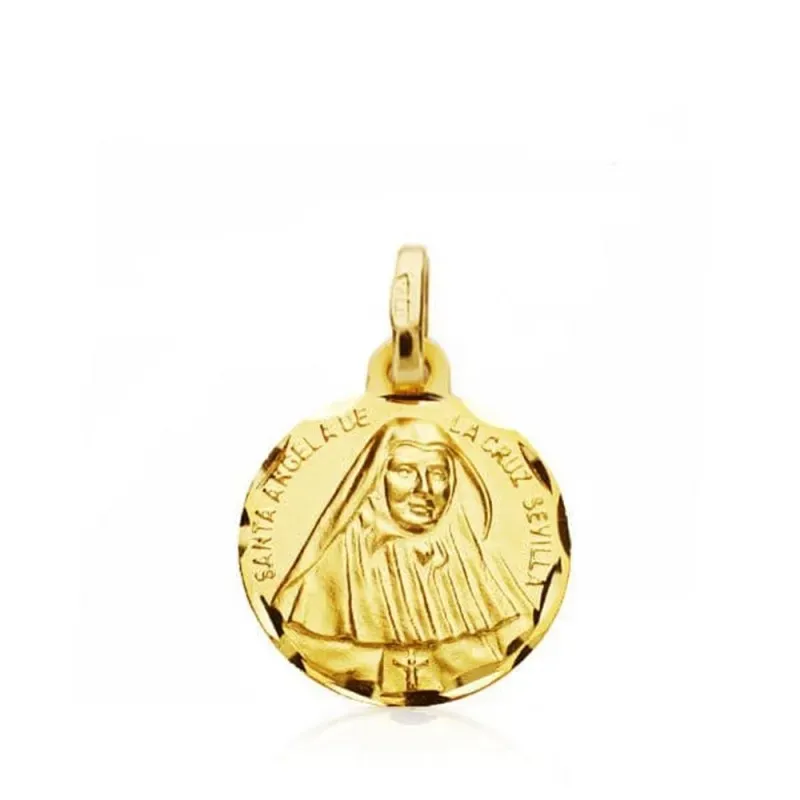 Santa Ángela de la Cruz Medalla Oro 18k tallada 14 mm. borde. Grabaci