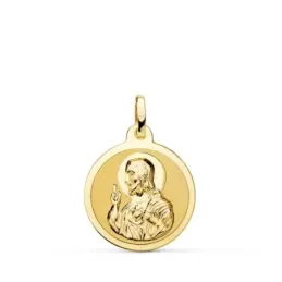 Sagrado Corazón de Jesús Medalla Oro 18k matizada 18 mm. brillo. Grab