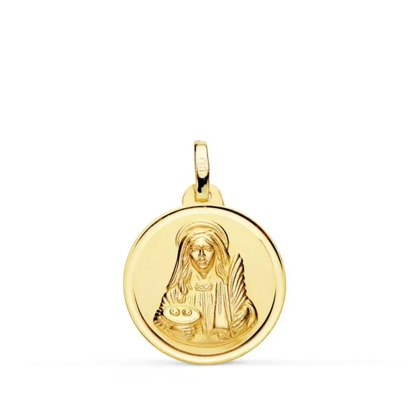 Santa Lucía Medalla Oro 18k lisa 18 mm. bisel. Grabación incluida en