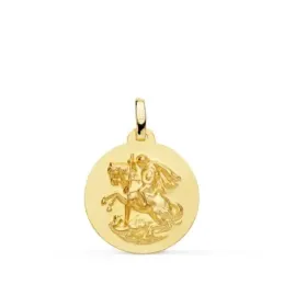 San Jorge Medalla Oro 18k matizada 18 mm. lisa. Grabación incluida en