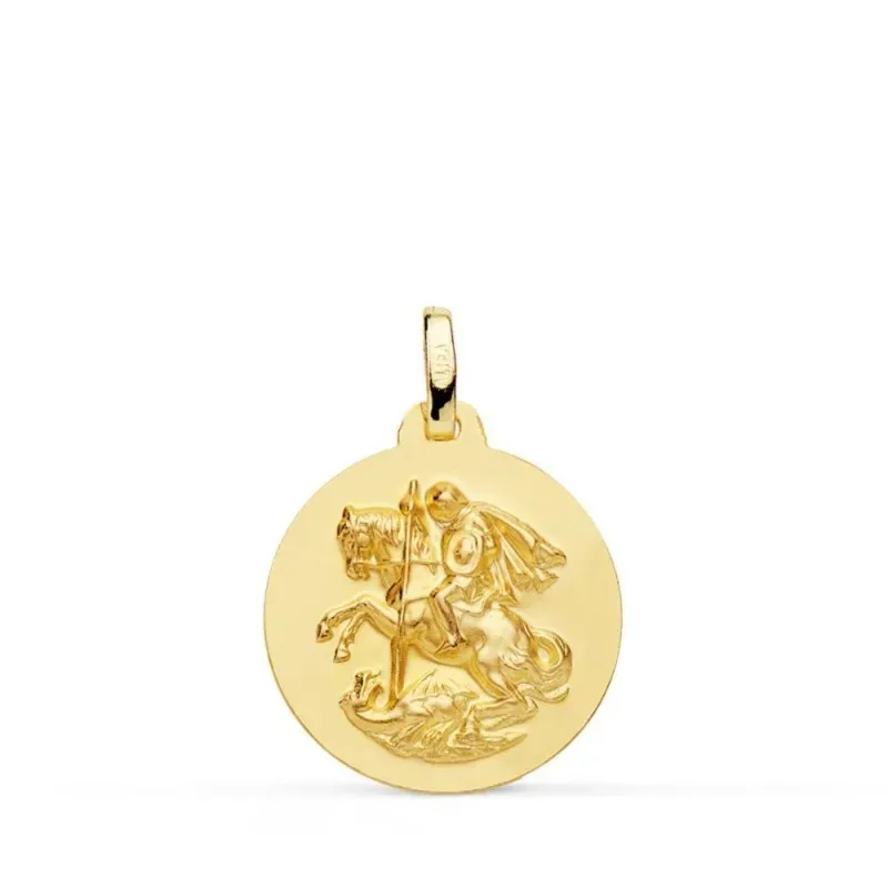 San Jorge Medalla Oro 18k matizada 18 mm. lisa. Grabación incluida en