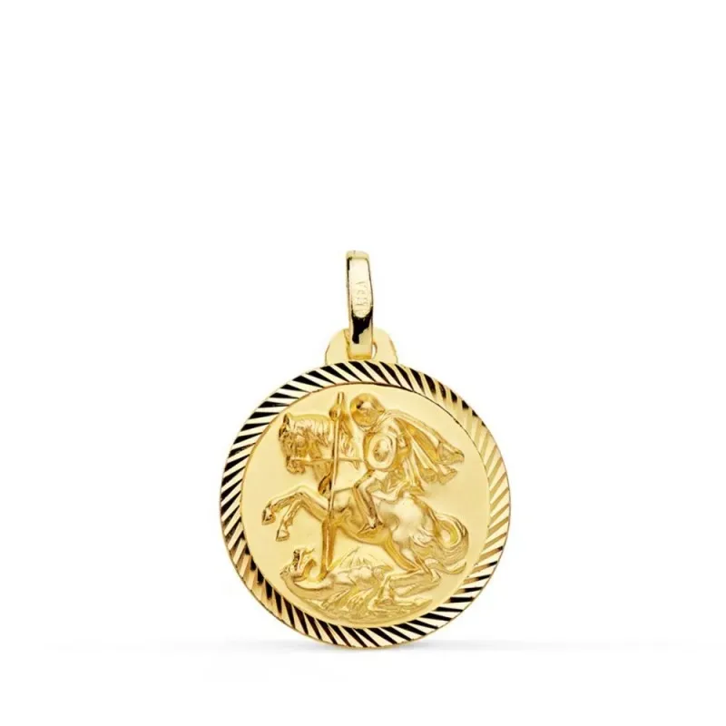 San Jorge Medalla Oro 18k tallada 18 mm. borde hélice. Grabación incl