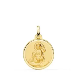 San Juan Bautista Medalla Oro 18k matizada 18 mm. bisel liso. Grabaci