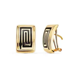 Pendientes Oro 18k mujer 16 mm. rectangulares esmaltados negro