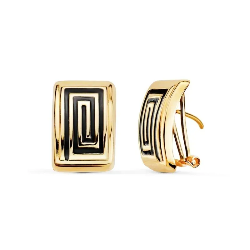 Pendientes Oro 18k mujer 16 mm. rectangulares esmaltados negro