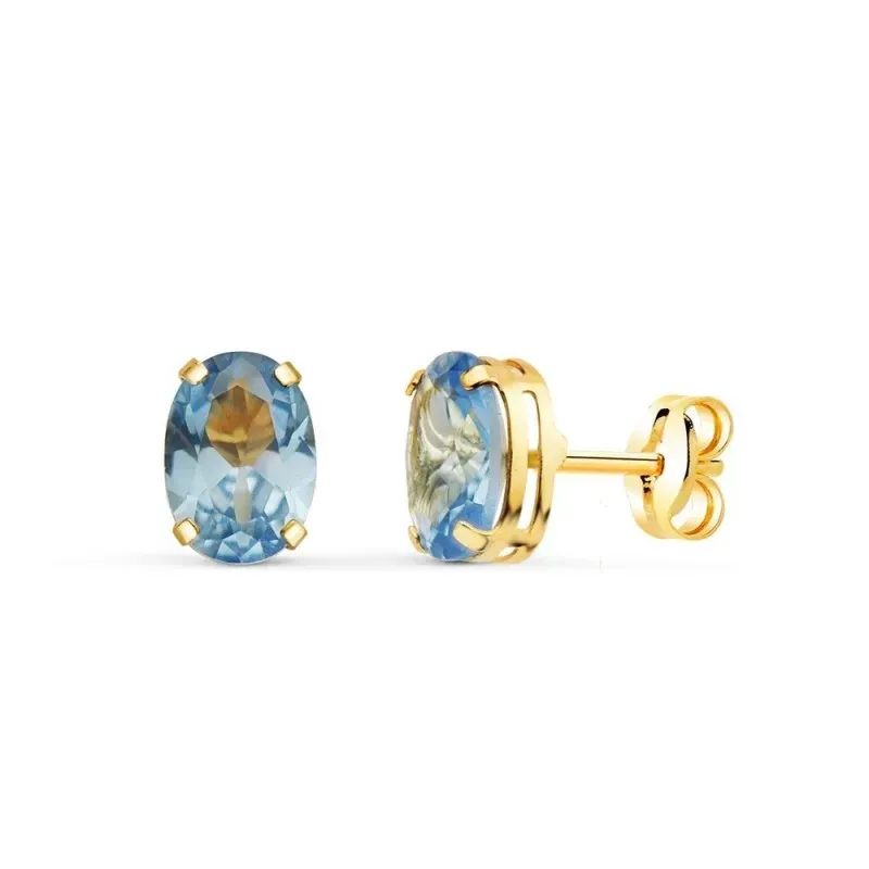 Pendientes Oro 18k mujer 7 mm. piedra azul ovalada