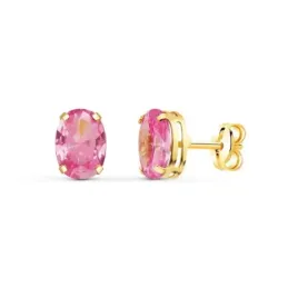 Pendientes Oro 18k mujer 7 mm. piedra rosa ovalada