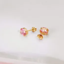 Pendientes Oro 18k mujer 7 mm. piedra rosa ovalada