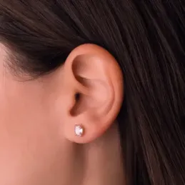 Pendientes Oro 18k mujer 7 mm. piedra rosa ovalada