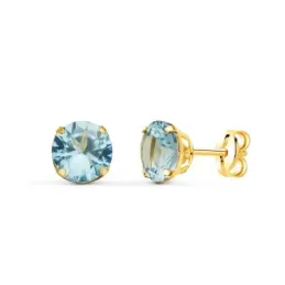Pendientes Oro 18k mujer 6 mm. piedra azul redonda