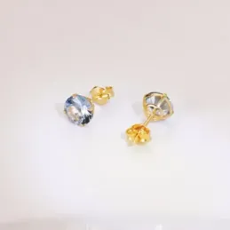 Pendientes Oro 18k mujer 6 mm. piedra azul redonda