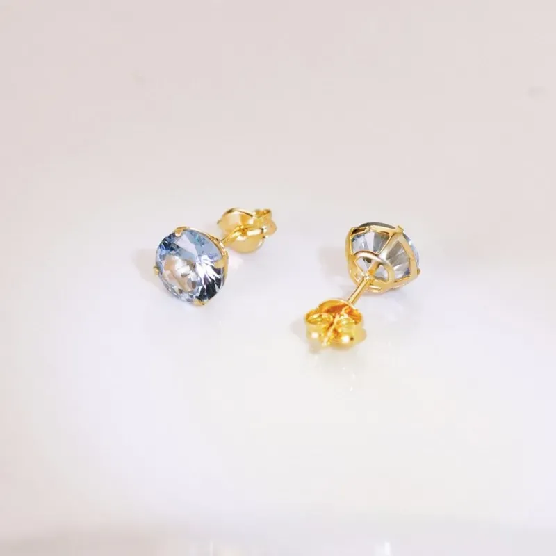 Pendientes Oro 18k mujer 6 mm. piedra azul redonda