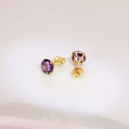 Pendientes Oro 18k mujer 6 mm. piedra color amatista redonda