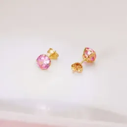 Pendientes Oro 18k mujer 6 mm. piedra color rosa redonda