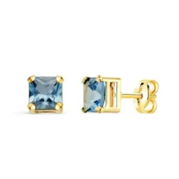 Pendientes Oro 18k mujer 5.5 mm. piedra color aguamarina forma cuadra