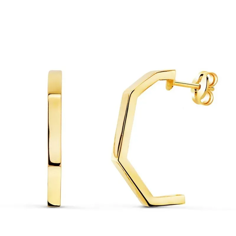 Pendientes Oro 18k mujer 19 mm. medio aro tramos