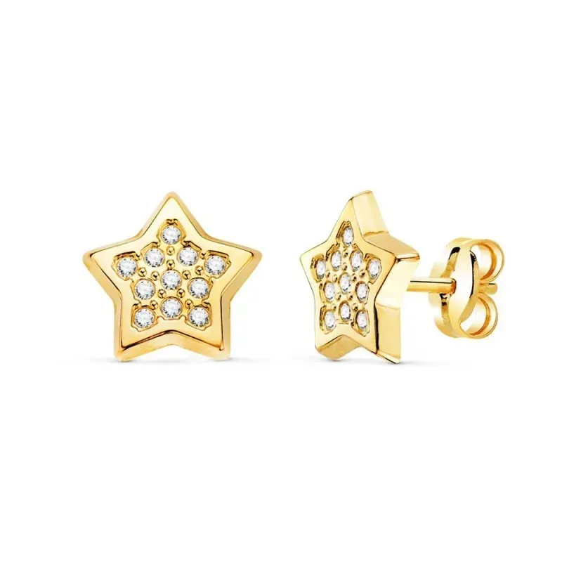 Pendientes Oro 18k mujer 9 mm. forma estrella circonitas
