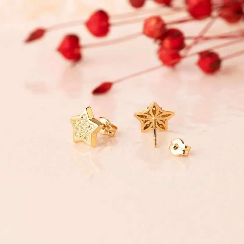 Pendientes Oro 18k mujer 9 mm. forma estrella circonitas