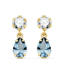 Pendientes Largos Oro 18k mujer 16 mm. dos cuerpos aguamarina forma l