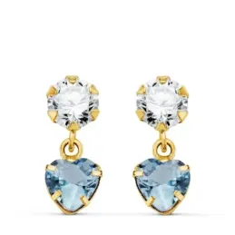 Pendientes Oro 18k mujer 14 mm. dos cuerpos aguamarina corazón combin
