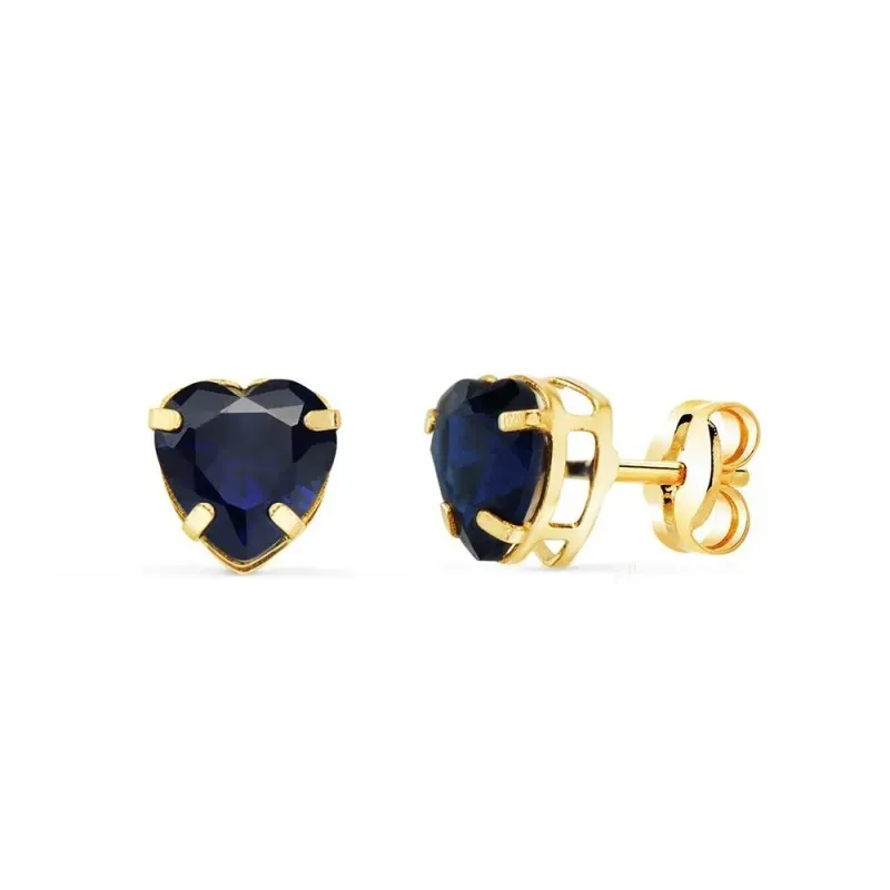 Pendientes Oro 18k mujer 6 mm. forma corazón piedra color azul