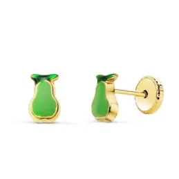 Pendientes Oro 18k niña 6 mm. forma pera esmaltada color verde