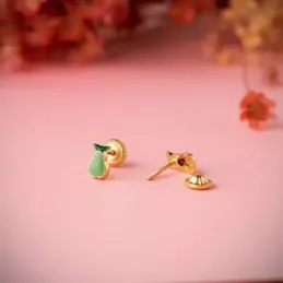Pendientes Oro 18k niña 6 mm. forma pera esmaltada color verde