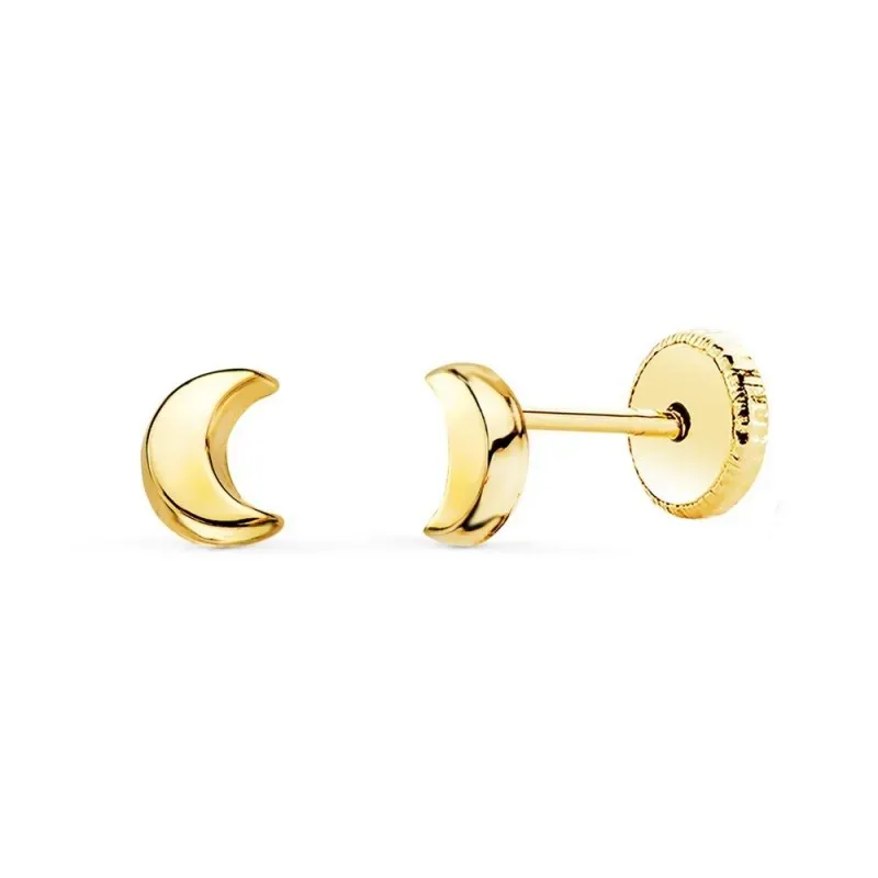 Pendientes Oro 18k niña 5 mm. forma luna lisa brillo